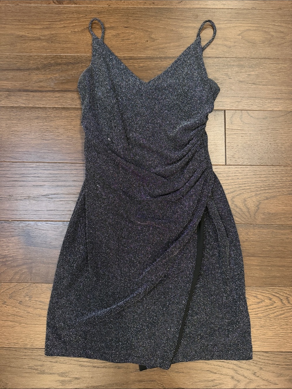 Betsy & Adam Shimmer Mini Slip Dress in Charcoal Sparkle Size 6 - C31-069